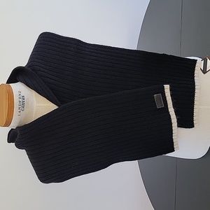 Coach Ribbed Knit Muffler, approx 56/57 inches, Black with Cream trim